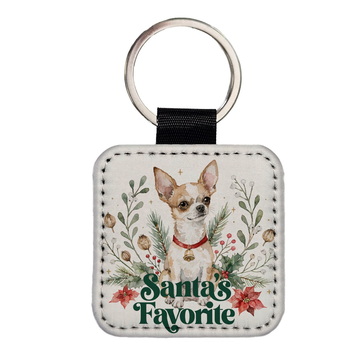 Chihuahua Dog Christmas Santa's Favorite Square Faux Leather Keychain