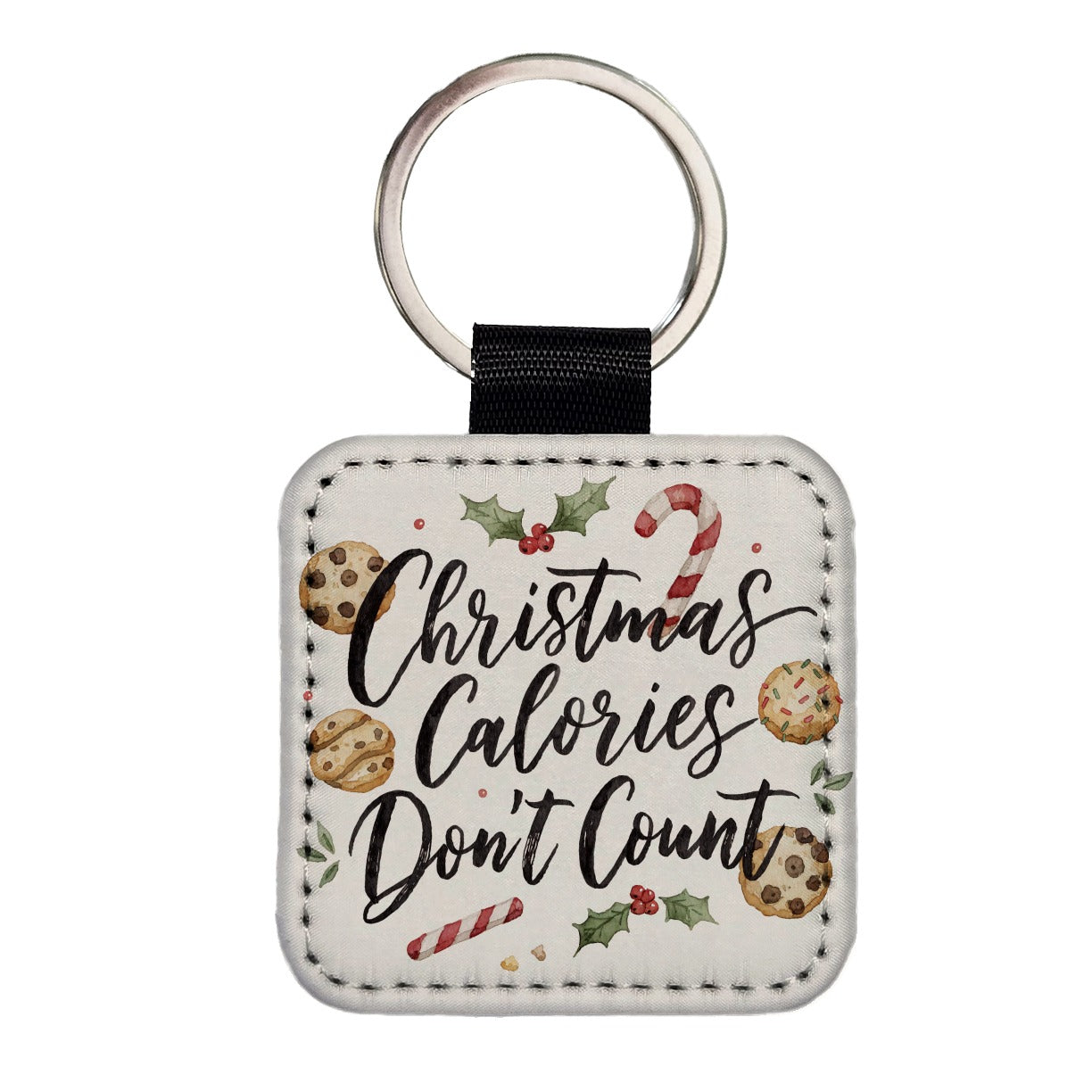Christmas Calories Don't Count Funny Square Faux Leather Keychain