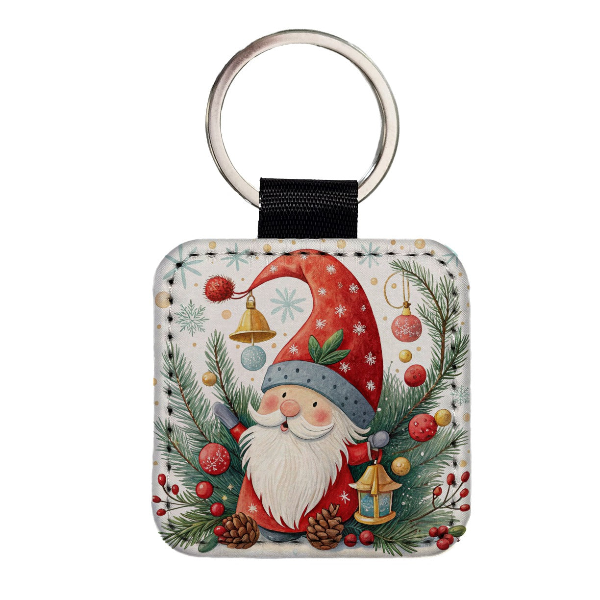 Christmas Gnome Colorful Square Faux Leather Keychain