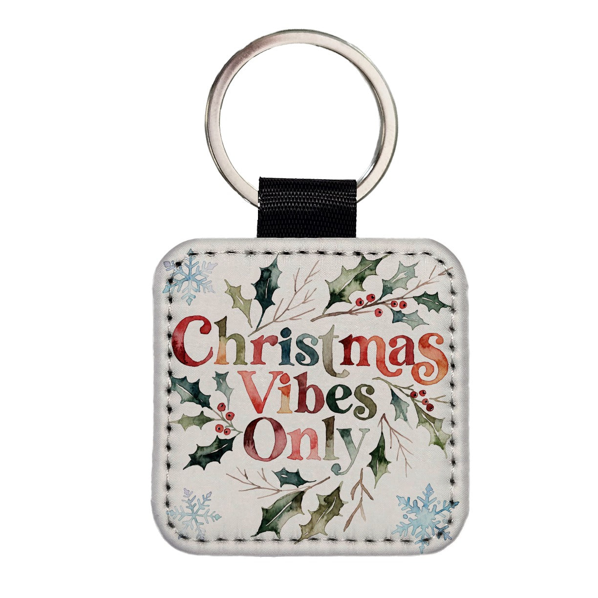 Christmas Vibes Only Square Faux Leather Keychain