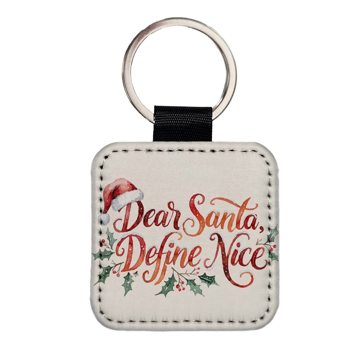 Dear Santa Define Nice Christmas Funny Square Faux Leather Keychain