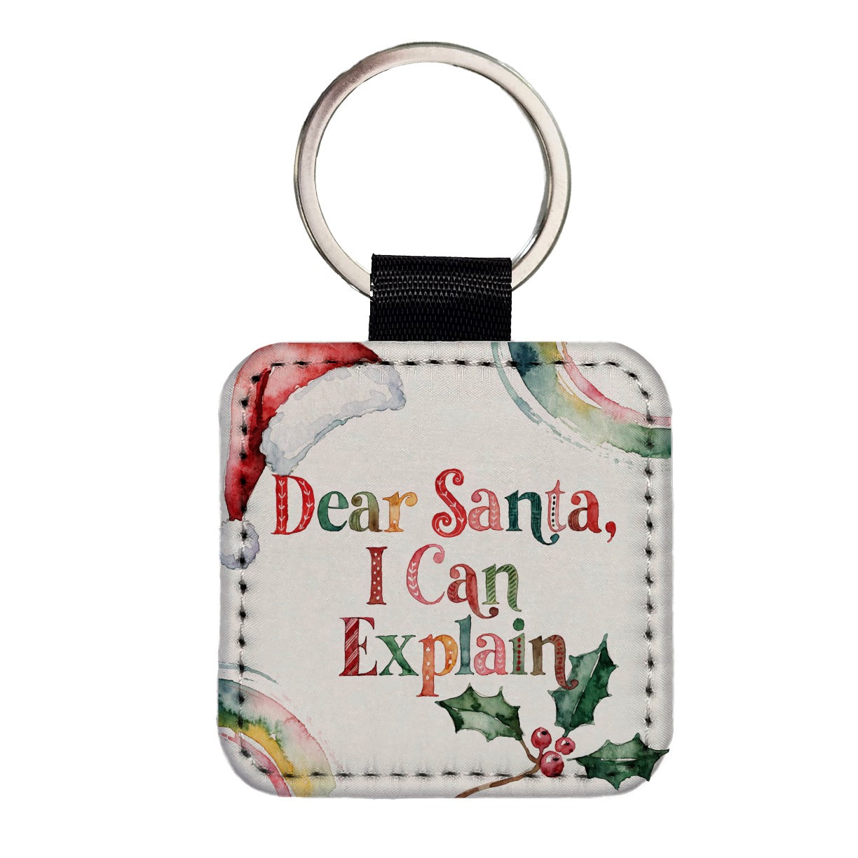 Dear Santa I Can Explain Christmas Funny Square Faux Leather Keychain