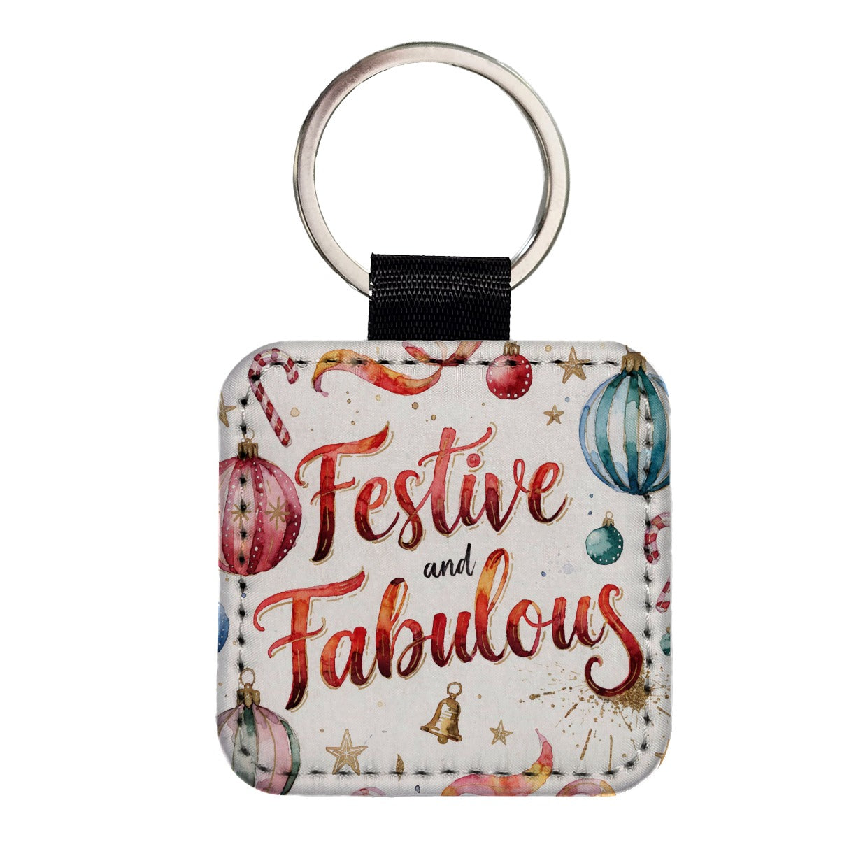 Festive And Fabulous Christmas Square Faux Leather Keychain
