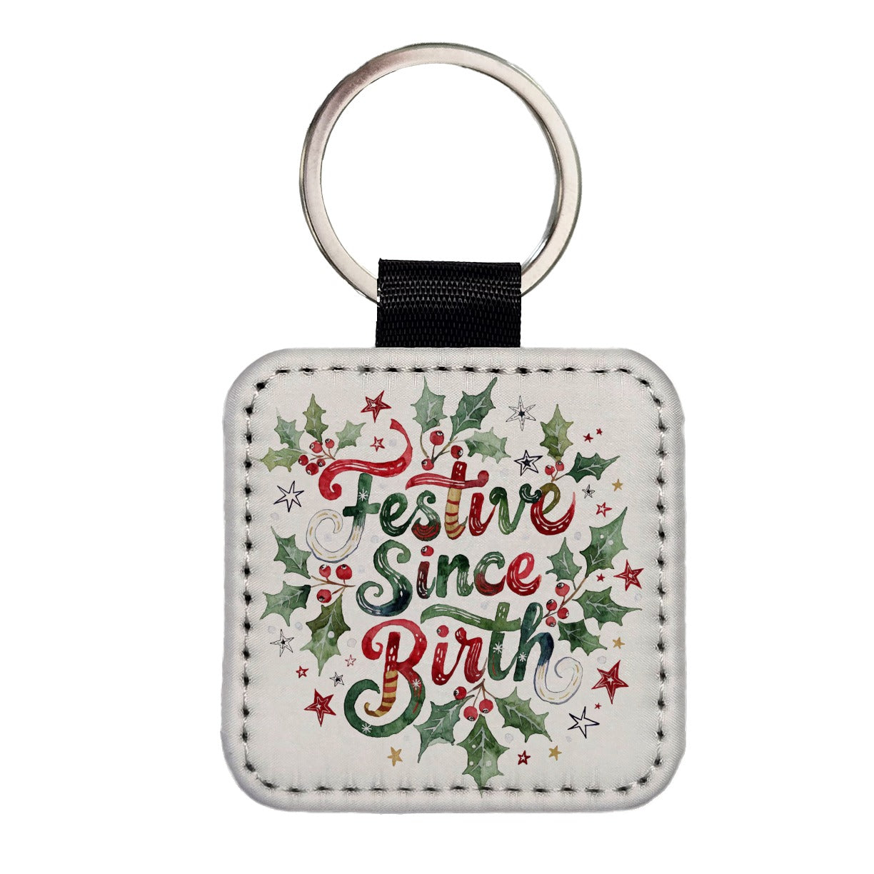 Festive Since Birth Christmas Funny Square Faux Leather Keychain