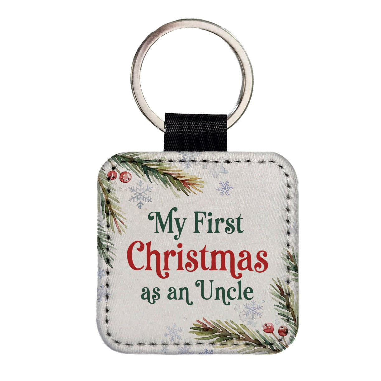 First Christmas As An Uncle Square Faux Leather Keychain