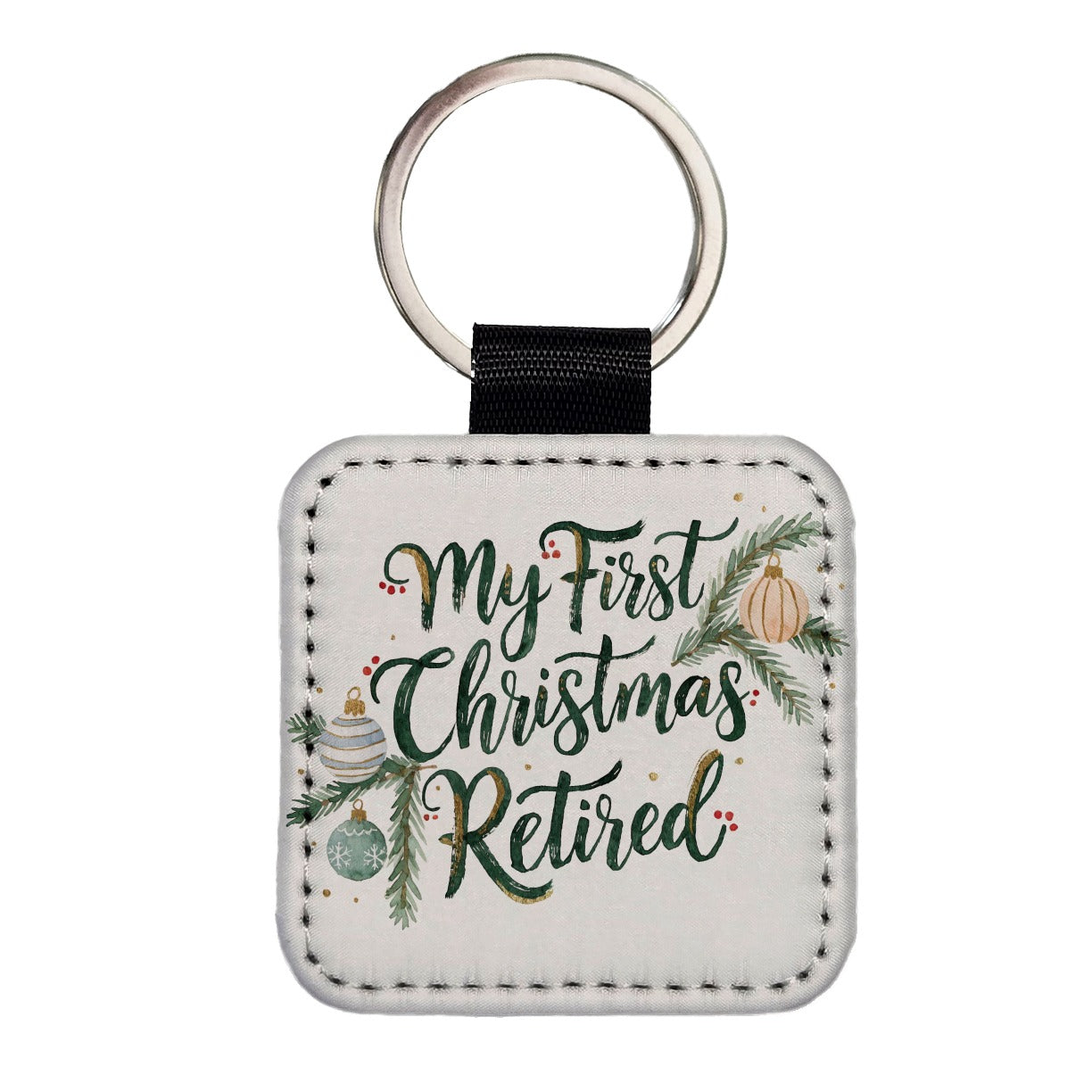 First Christmas Retired Script Square Faux Leather Keychain