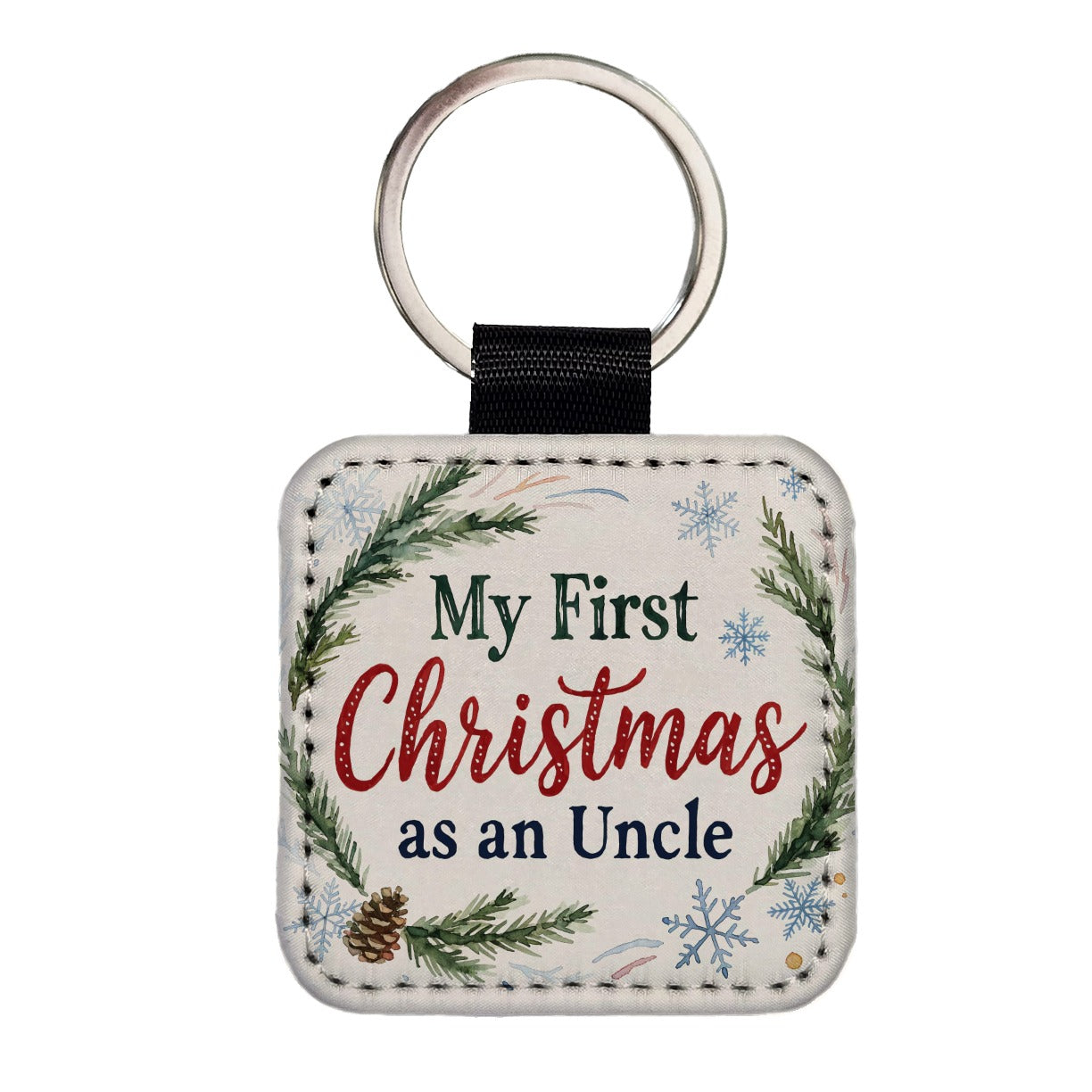 First Christmas Uncle Square Faux Leather Keychain