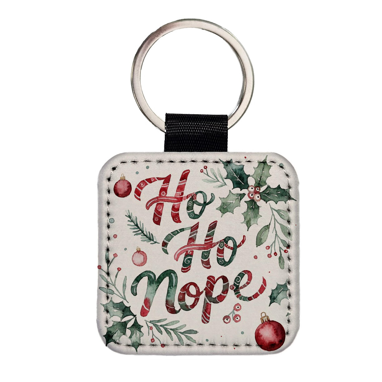 Ho Ho Nope Christmas Funny Red Green Square Faux Leather Keychain