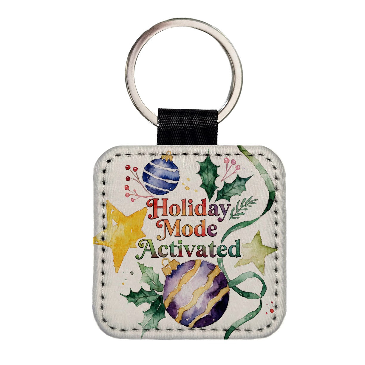 Holiday Mode Activated Christmas Funny Square Faux Leather Keychain