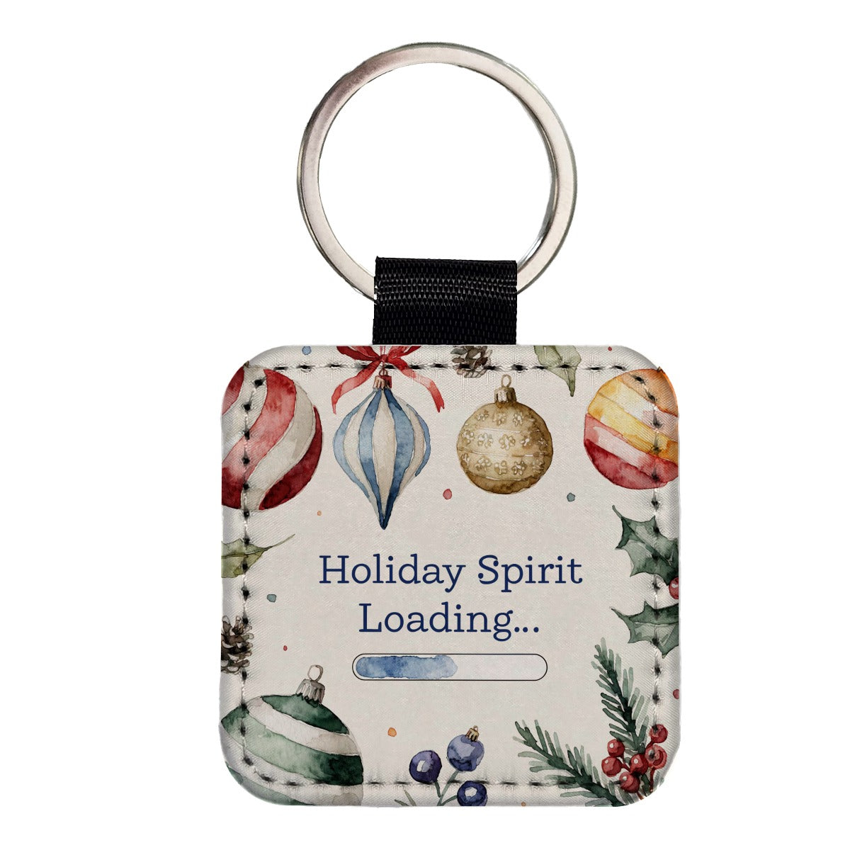 Holiday Spirit Loading Christmas Square Faux Leather Keychain