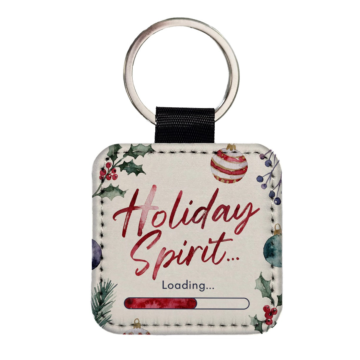 Holiday Spirit Loading Funny Christmas Square Faux Leather Keychain