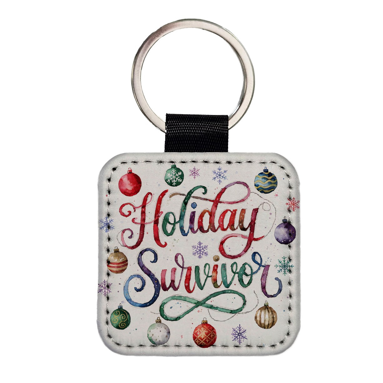 Holiday Survivor Christmas Funny Square Faux Leather Keychain