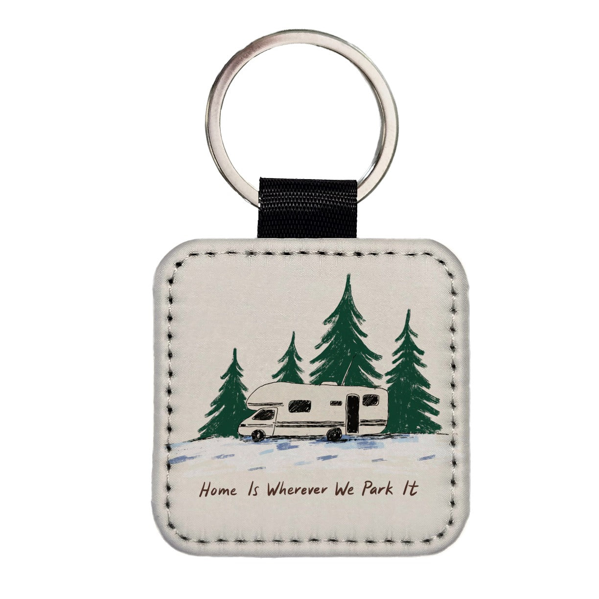 Home Wherever We Park It RV Camper Winter Funny Square Faux Leather Keychain