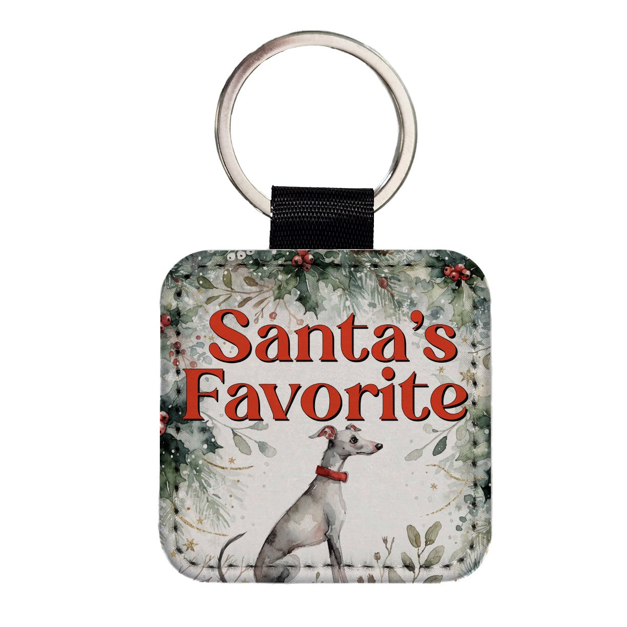 Italian Greyhound Dog Christmas Santa's Favorite Square Faux Leather Keychain