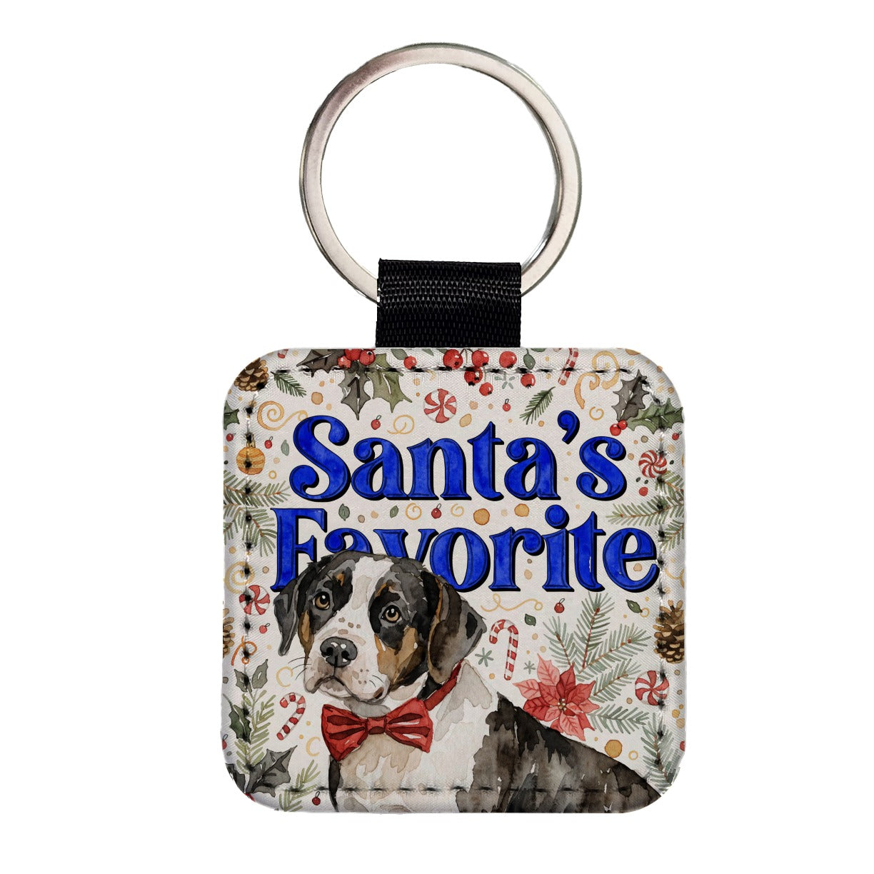 Labrabull Dog Christmas Santa's Favorite Square Faux Leather Keychain