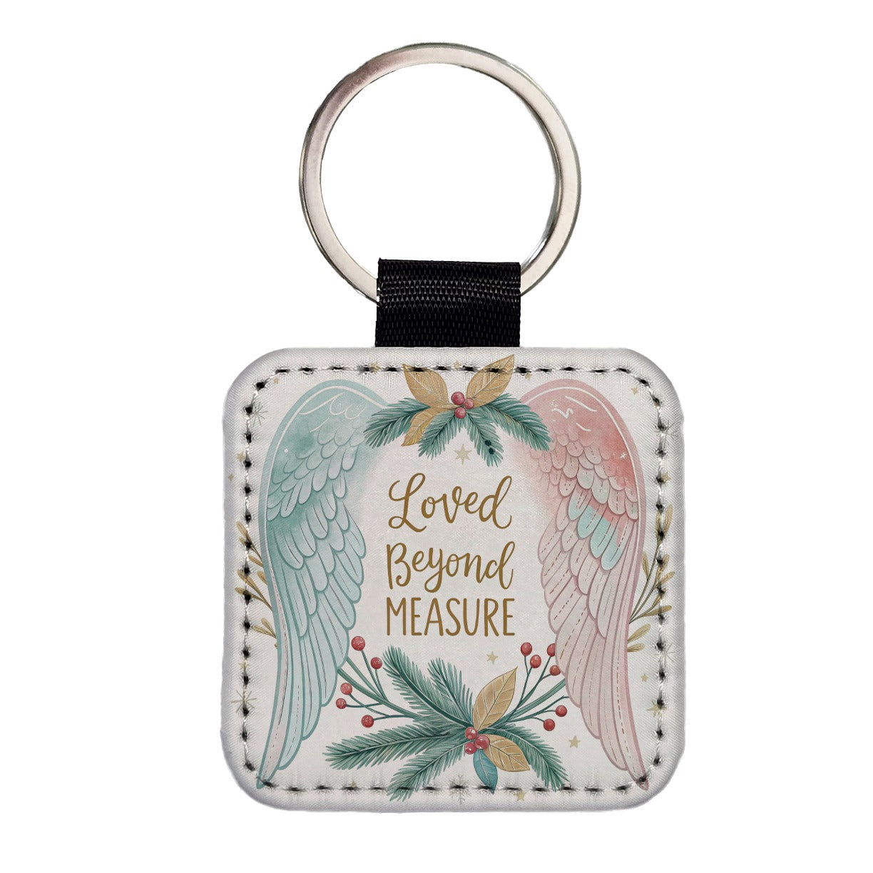 Loved Beyond Measure Angel Wings Square Faux Leather Keychain