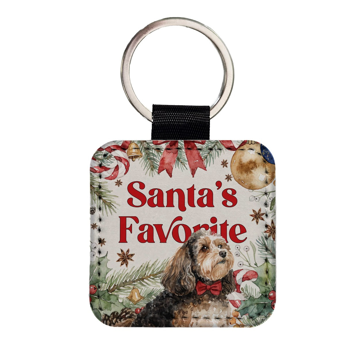 Maltipoo Dog Cute Christmas Santa's Favorite Square Faux Leather Keychain