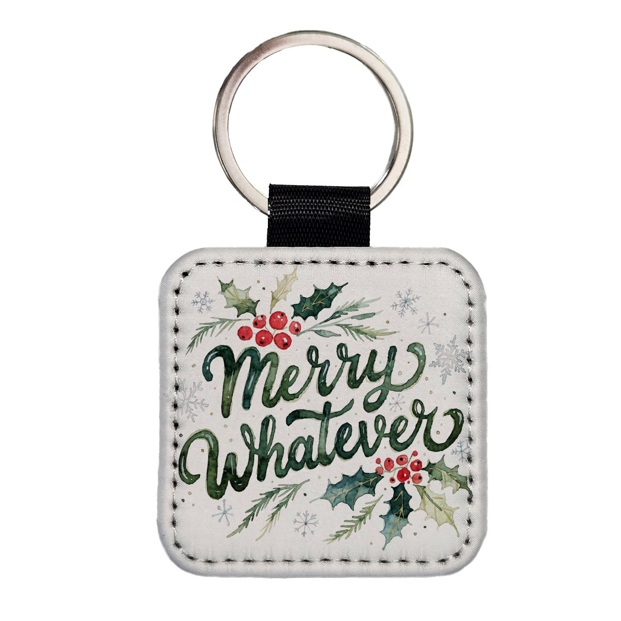 Merry Whatever Christmas Funny Green Square Faux Leather Keychain