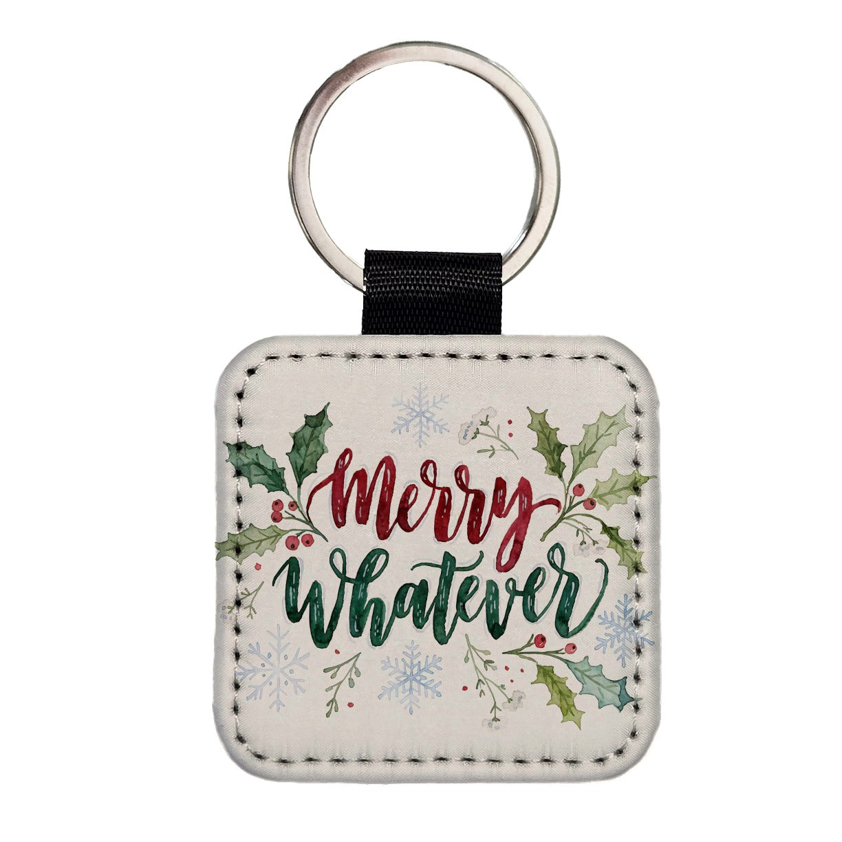 Merry Whatever Christmas Funny Square Faux Leather Keychain