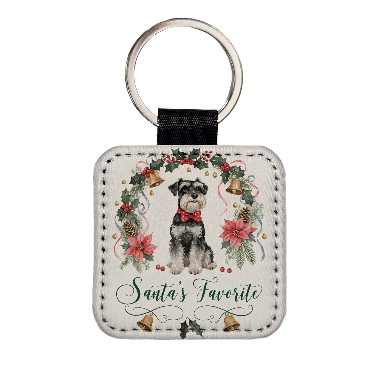 Miniature Schnauzer Dog Christmas Santa's Favorite Square Faux Leather Keychain
