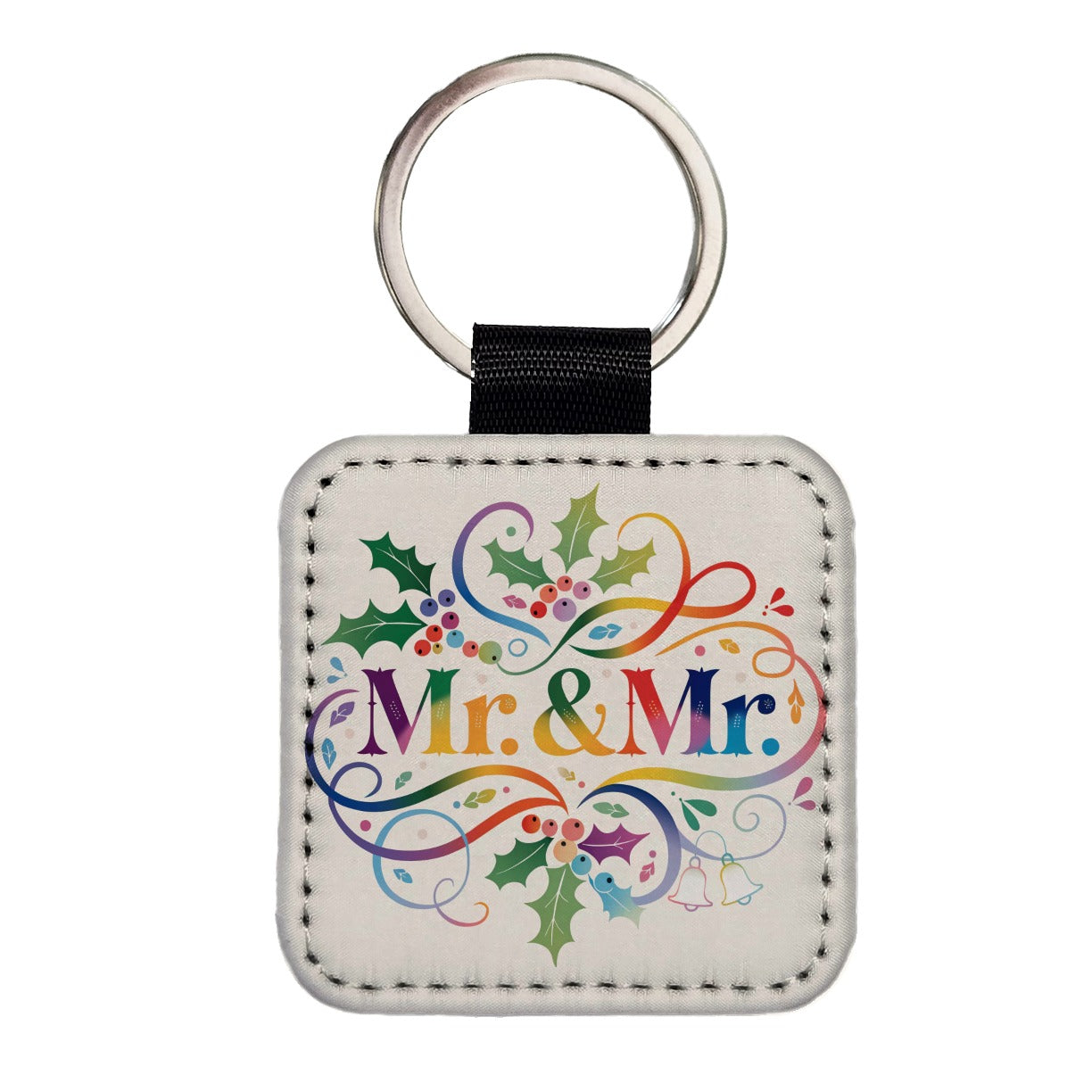 Mr and Mr Pride Gay Rainbow Christmas Elegant Square Faux Leather Keychain