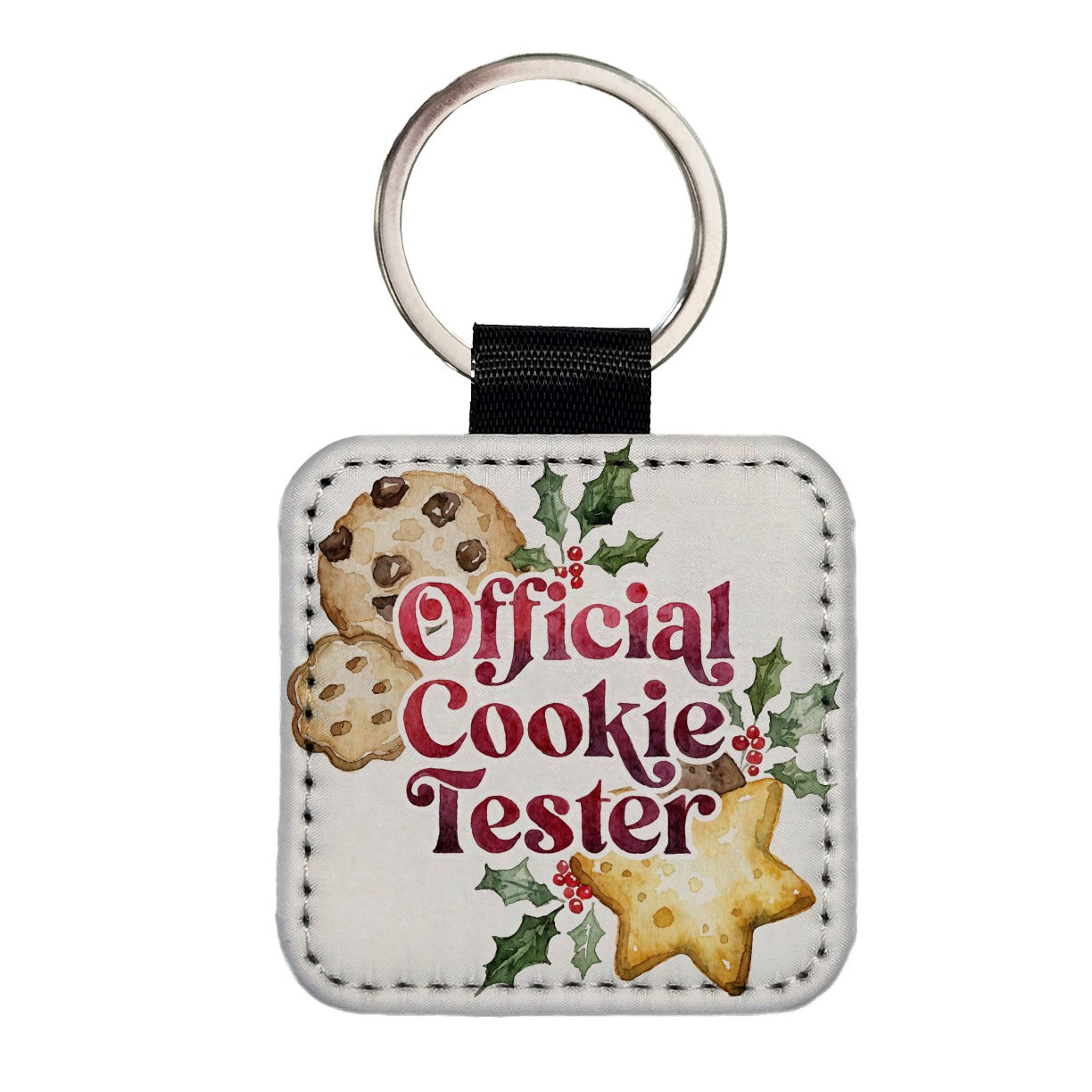 Official Cookie Tester Christmas Funny Square Faux Leather Keychain