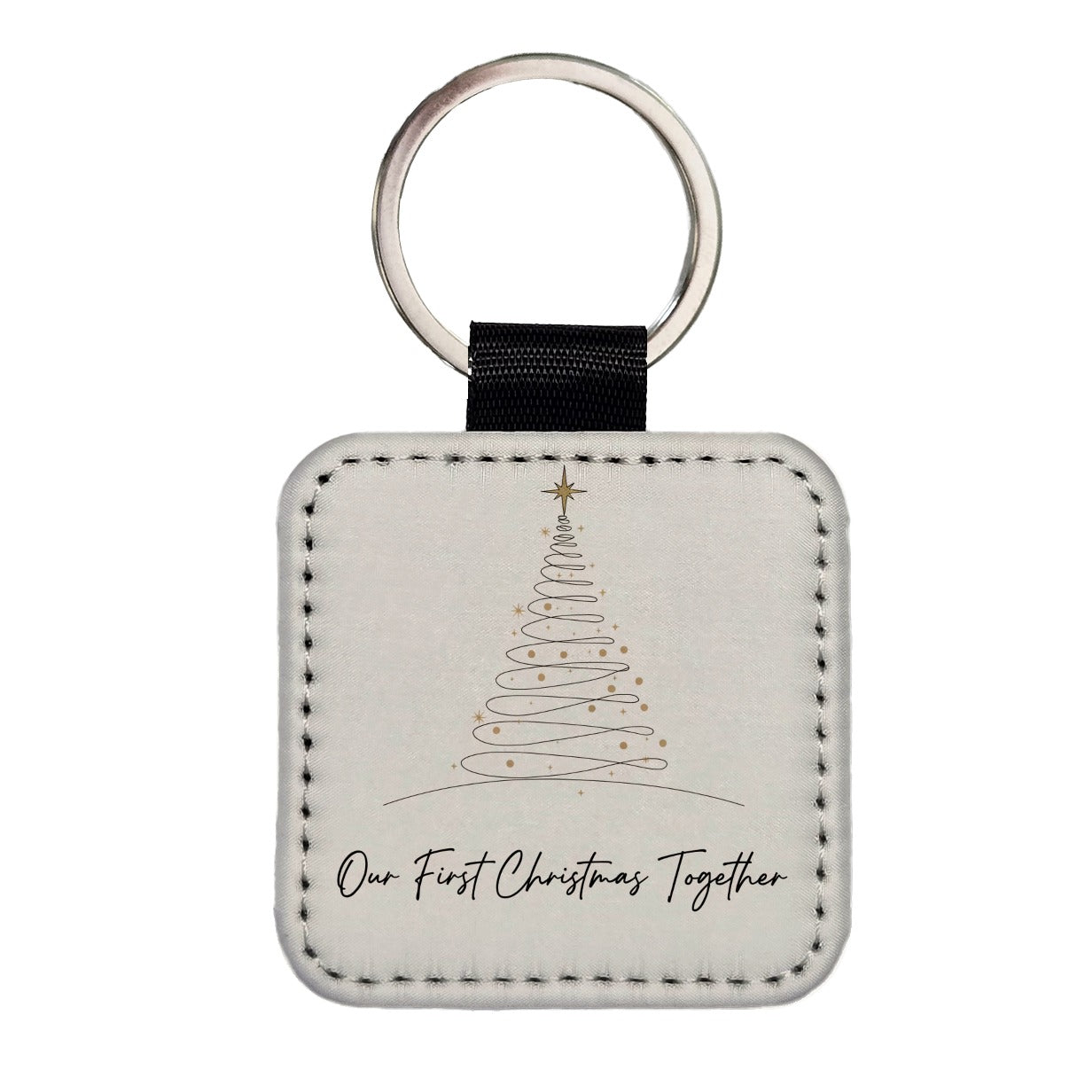 Our First Christmas Together Simple Square Faux Leather Keychain