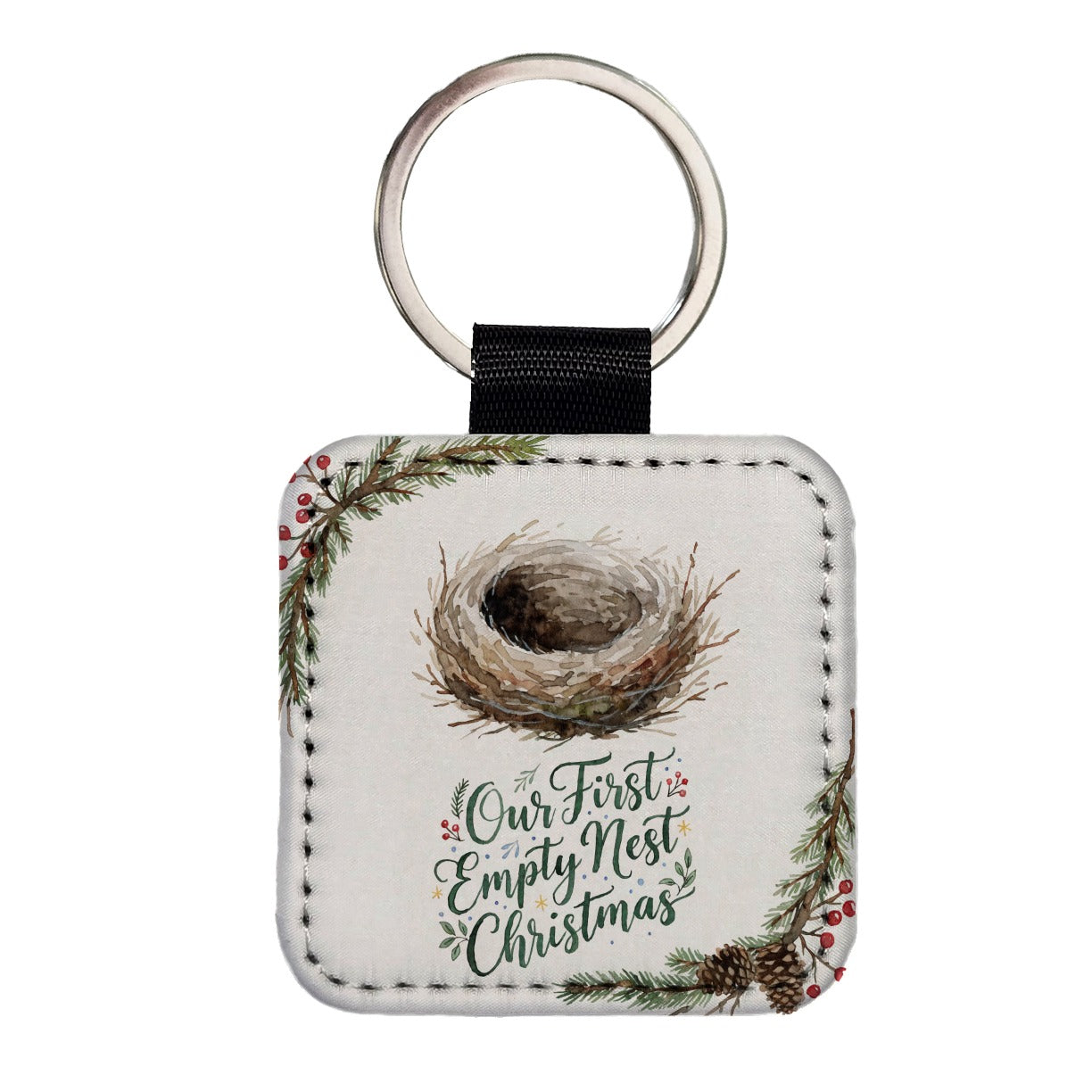 Our First Empty Nest Christmas Square Faux Leather Keychain