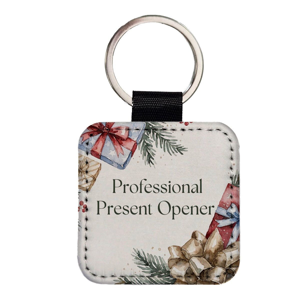 Professional Present Opener Christmas Square Faux Leather Keychain