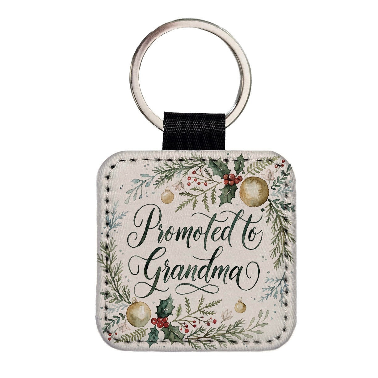 Promoted To Grandma Christmas Elegant Square Faux Leather Keychain