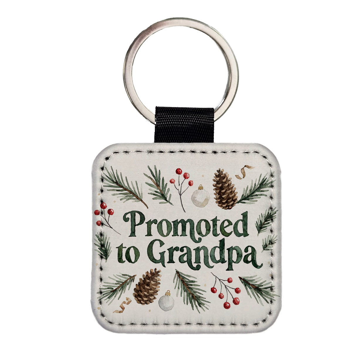 Promoted To Grandpa Christmas Square Faux Leather Keychain