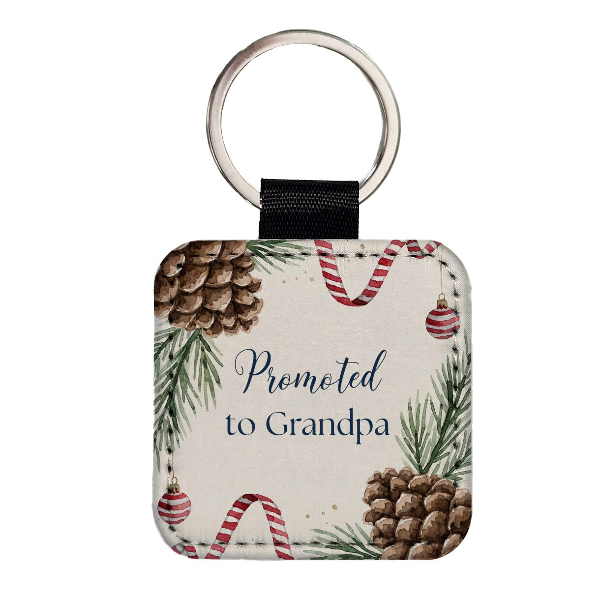 Promoted To Grandpa Grandfather Christmas Square Faux Leather Keychain