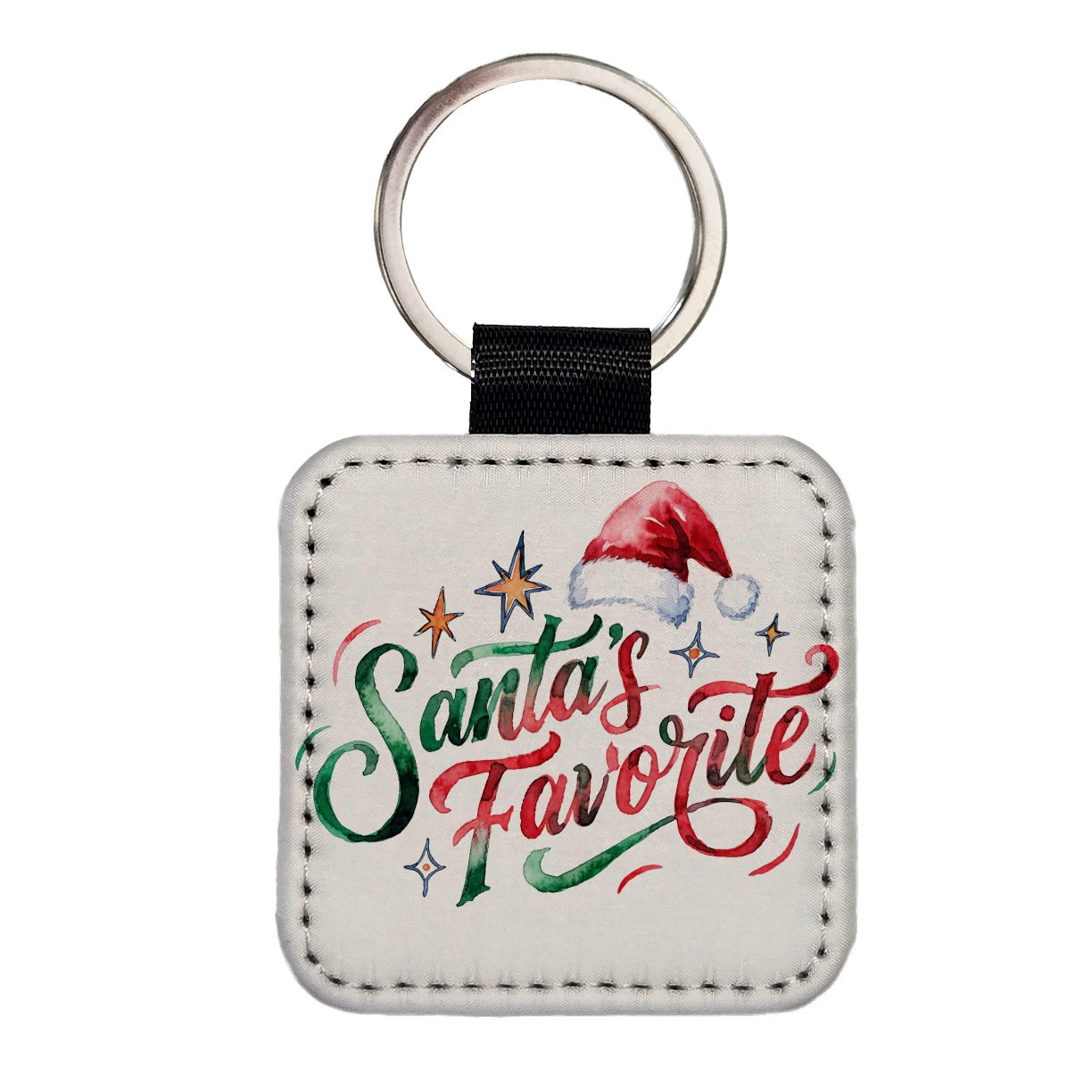 Santa's Favorite Christmas Funny Red Green Square Faux Leather Keychain