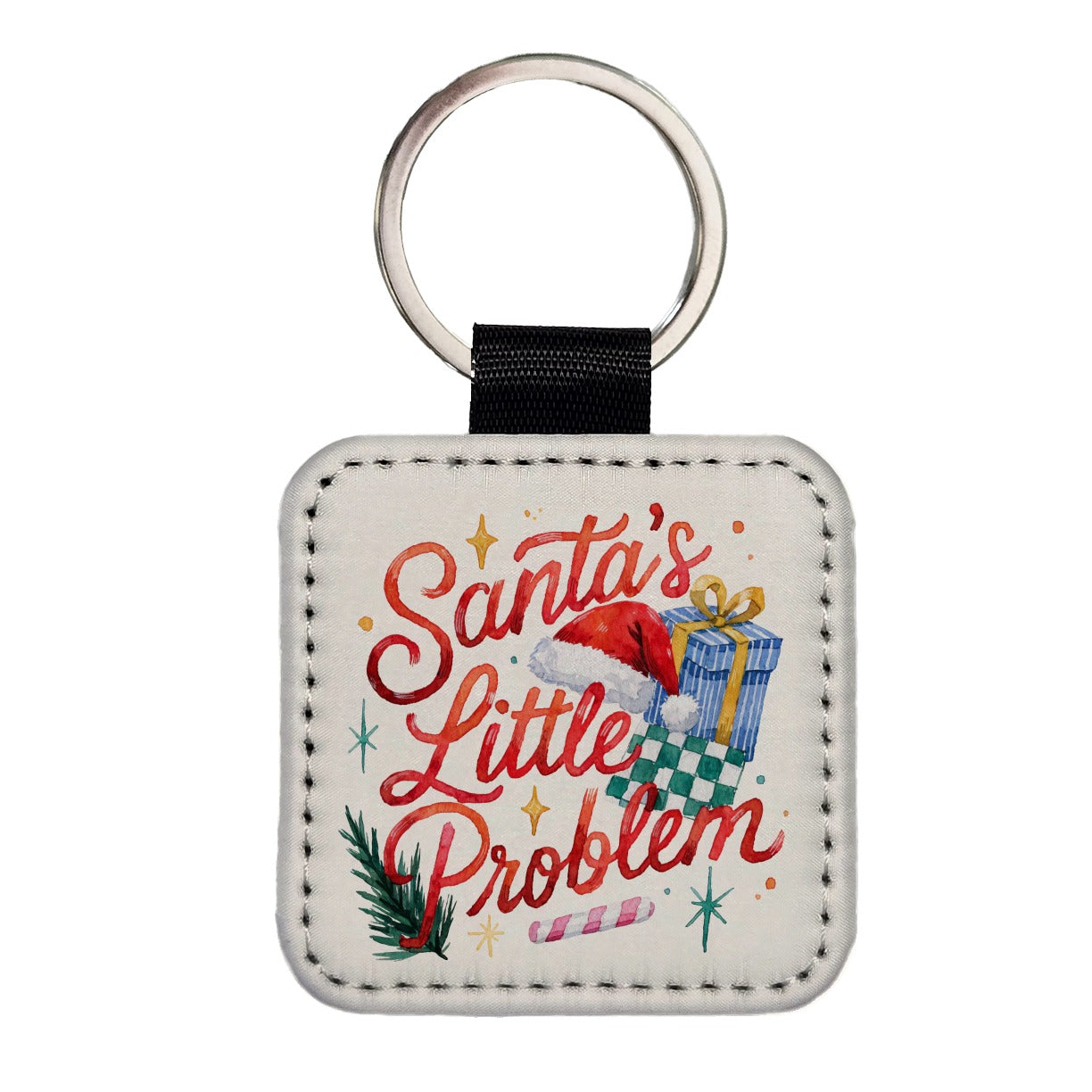 Santa's Little Problem Christmas Funny Square Faux Leather Keychain