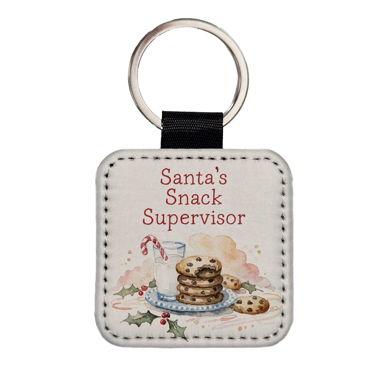 Santa's Snack Supervisor Christmas Funny Square Faux Leather Keychain
