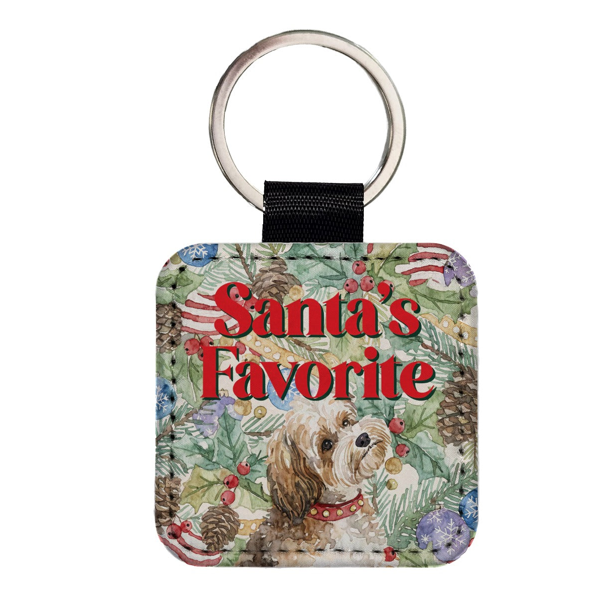 Shorkie Dog Christmas Santa's Favorite Square Faux Leather Keychain