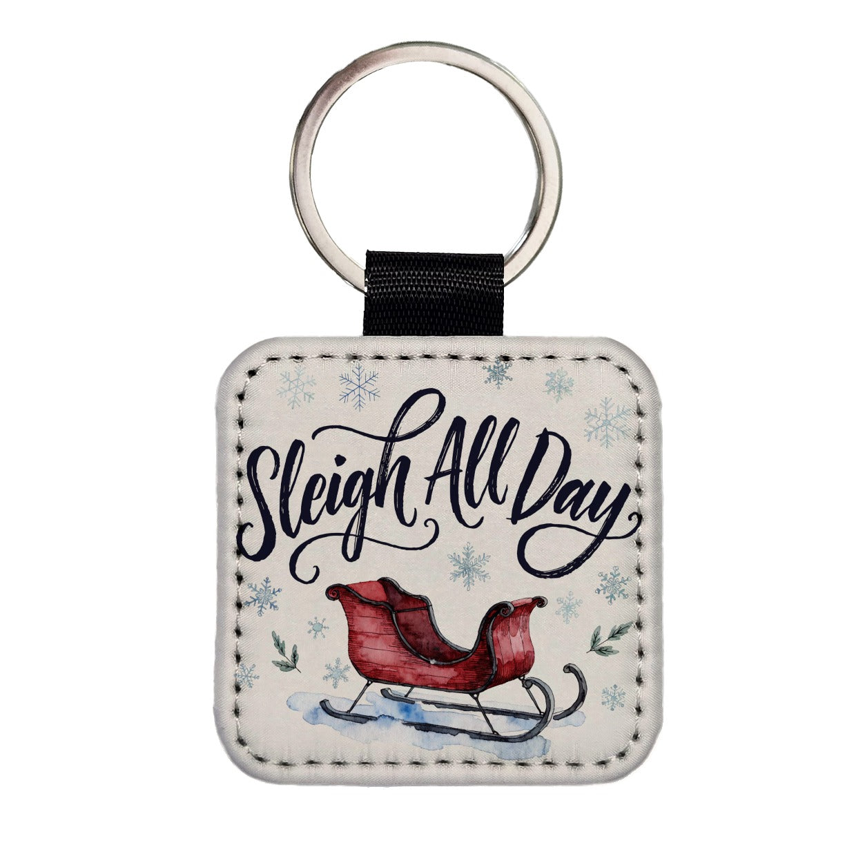 Sleigh All Day Christmas Funny Square Faux Leather Keychain