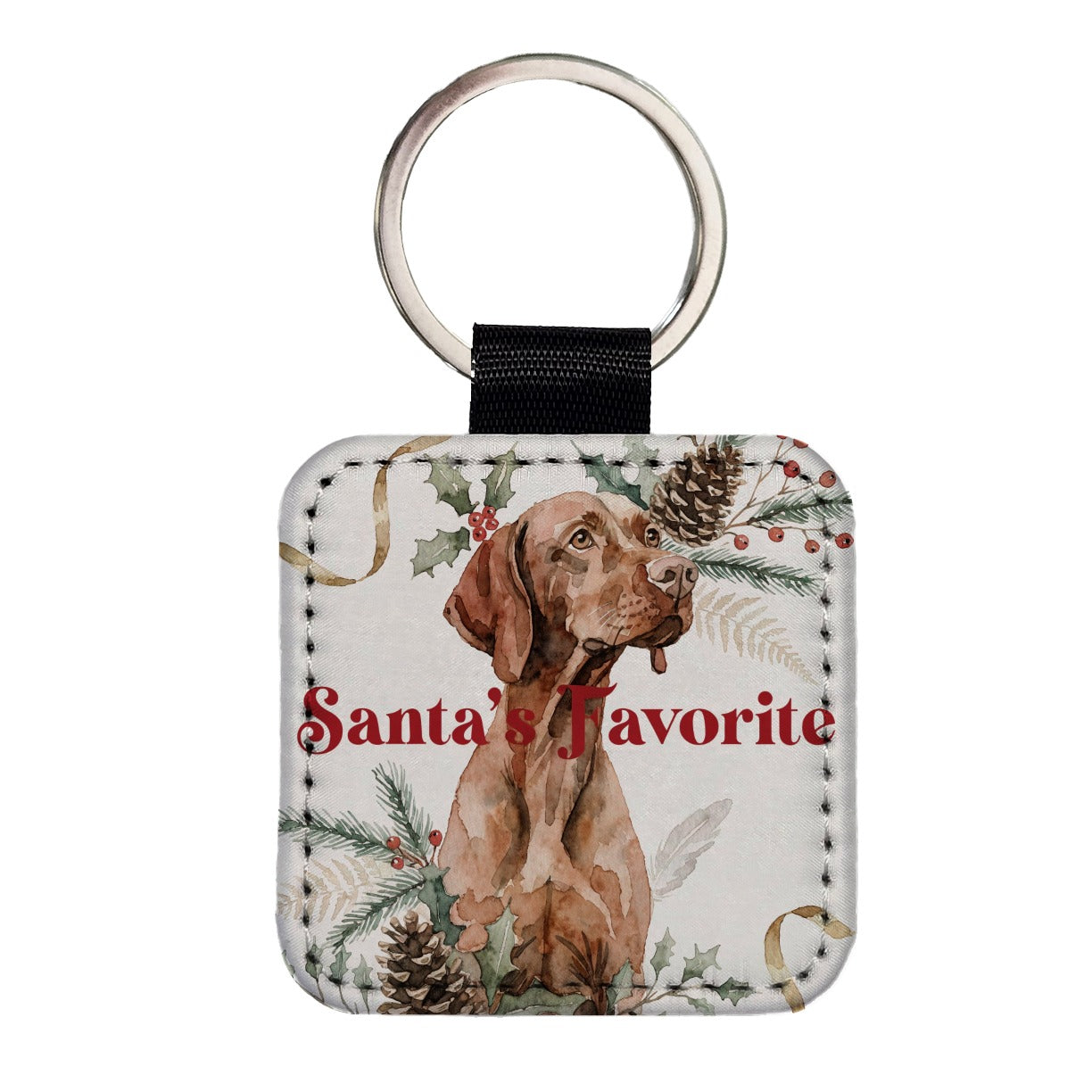 Vizsla Dog Christmas Santa's Favorite Square Faux Leather Keychain