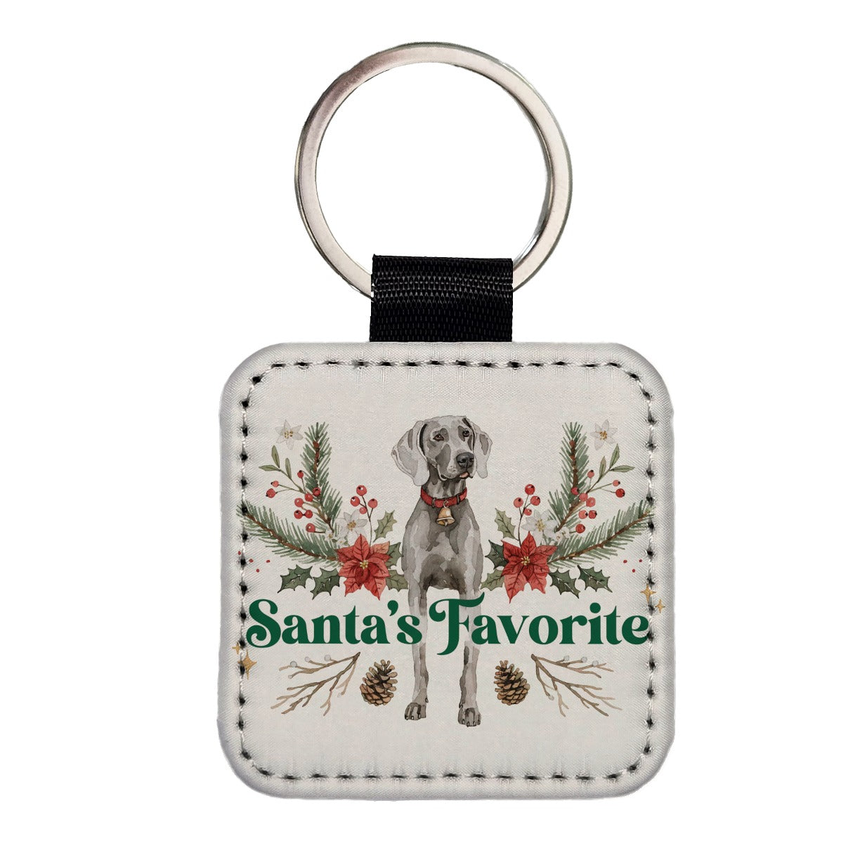 Weimaraner Dog Christmas Santa's Favorite Square Faux Leather Keychain
