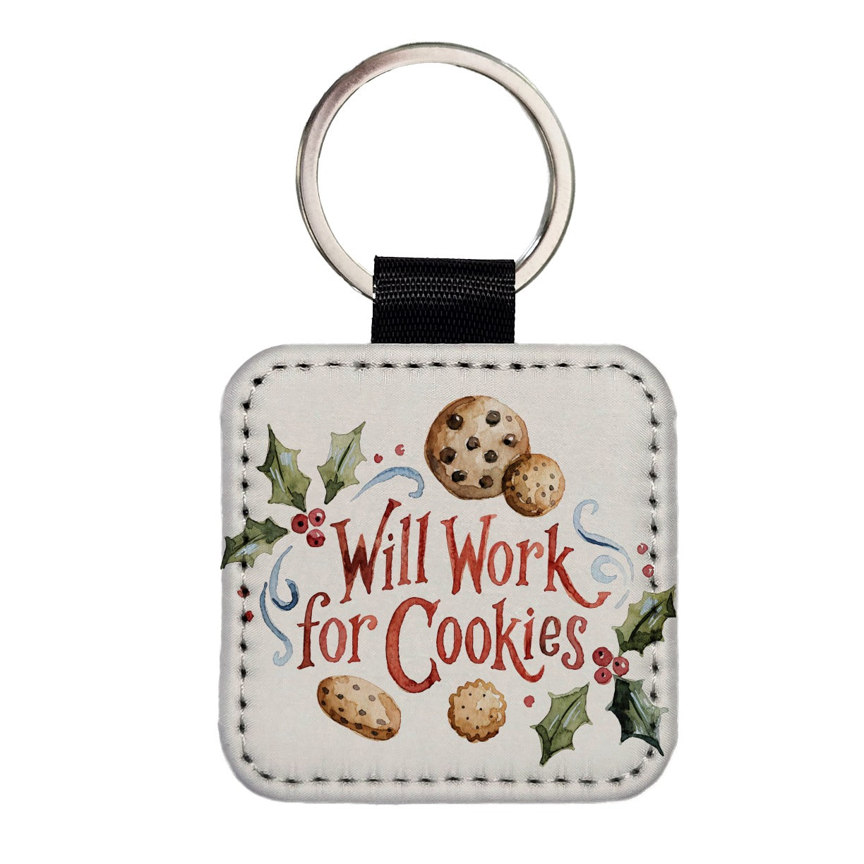 Will Work For Cookies Christmas Funny Square Faux Leather Keychain