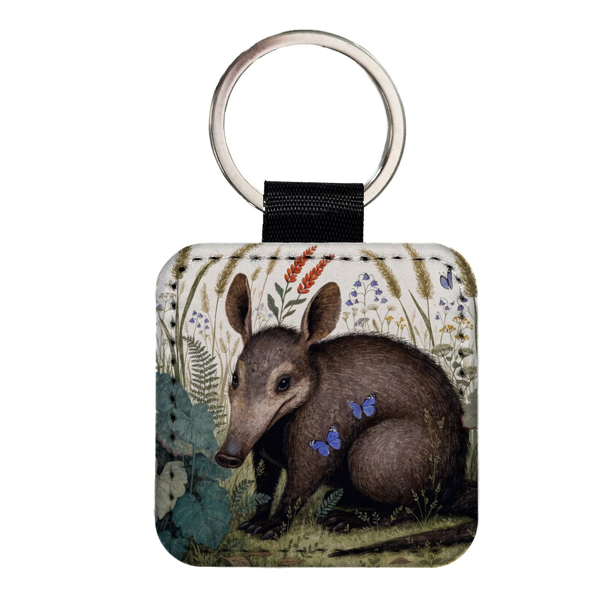 Aardvark African Wildflowers Square Faux Leather Keychain