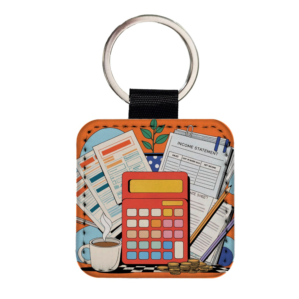 Accountant Bookkeeper Square Faux Leather Keychain