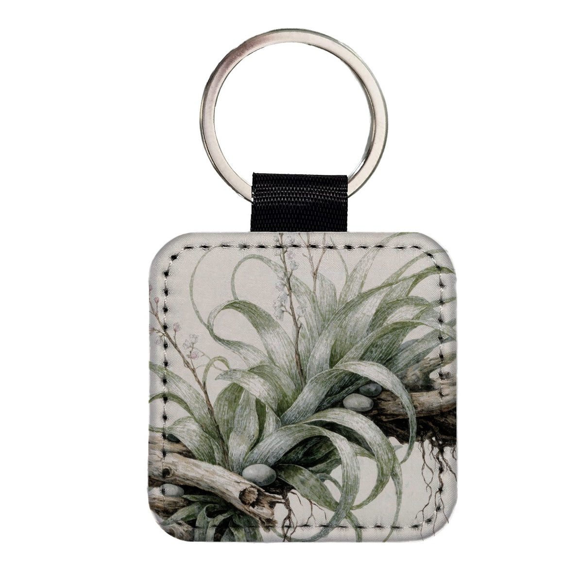 Air Plant Botanical Collection Square Faux Leather Keychain