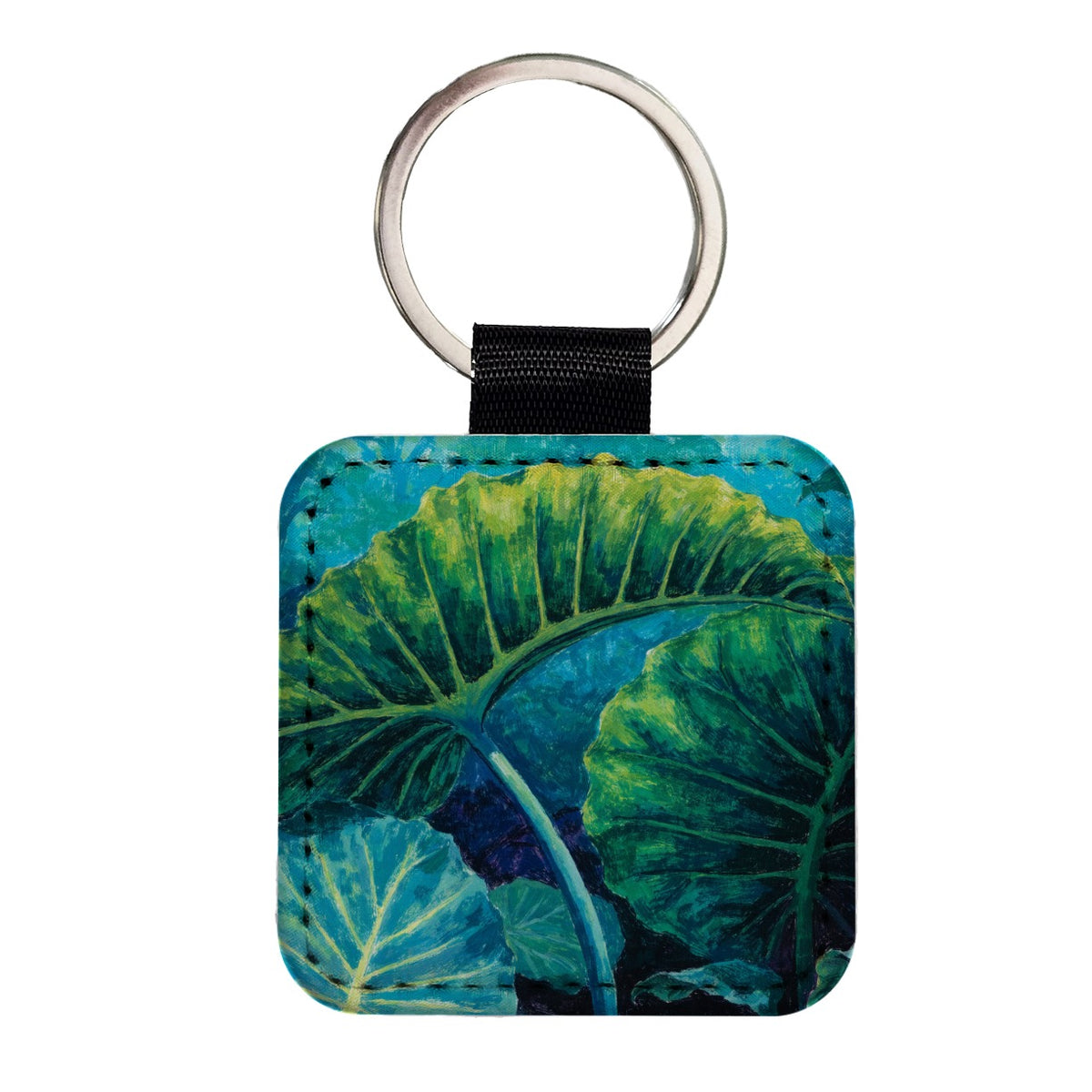 Alocasia Elephant Ear Leaves Square Faux Leather Keychain