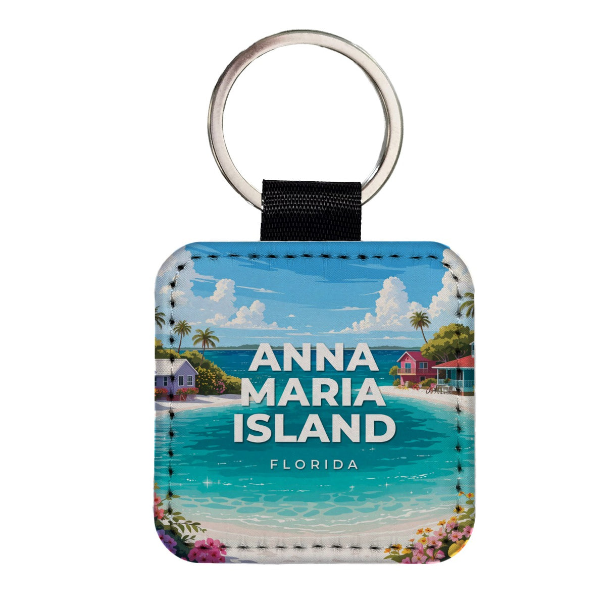 Anna Maria Island Florida Travel Square Faux Leather Keychain
