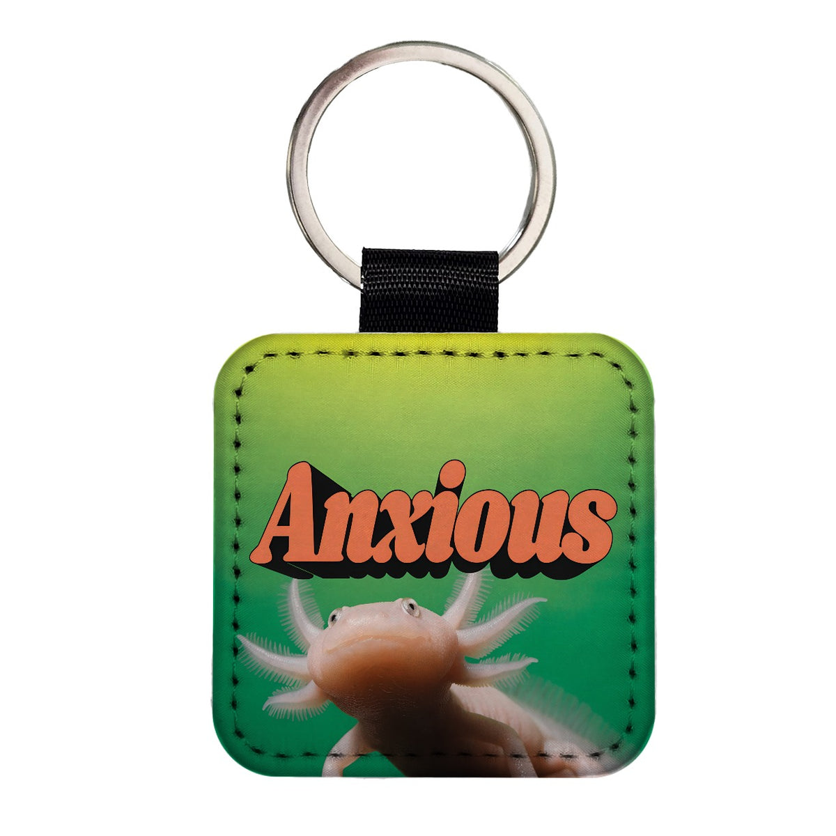 Anxious Axolotl Funny Square Faux Leather Keychain