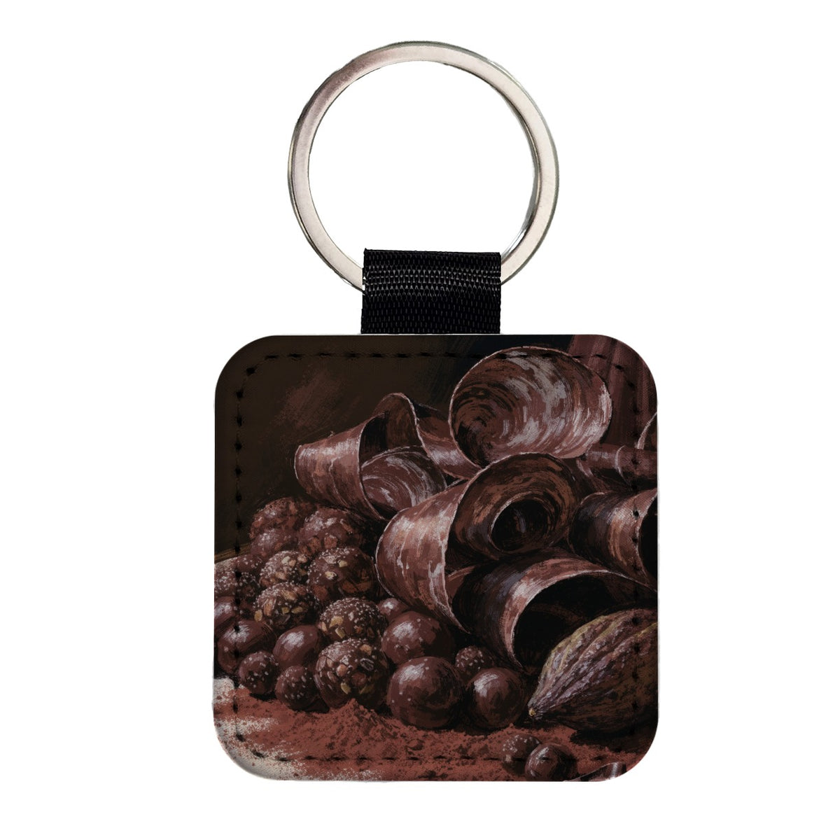 Artisan Chocolate Truffles Square Faux Leather Keychain