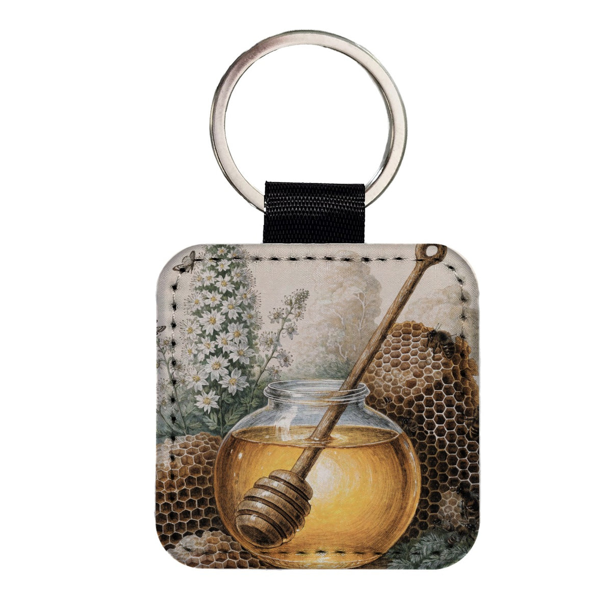 Artisan Honey Harvest Square Faux Leather Keychain