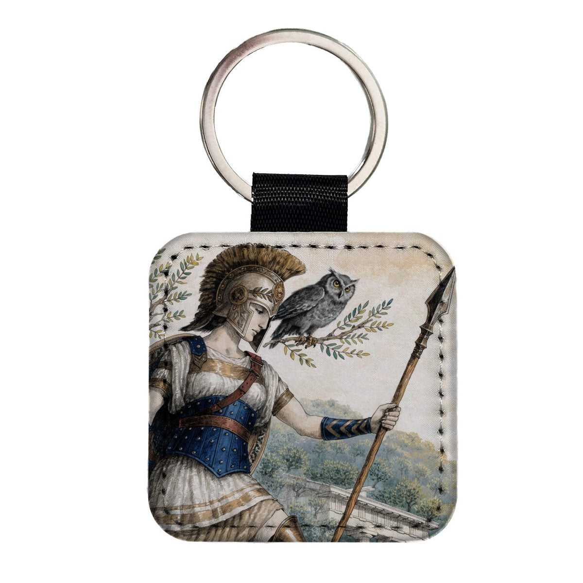 Athena Greek Goddess Square Faux Leather Keychain