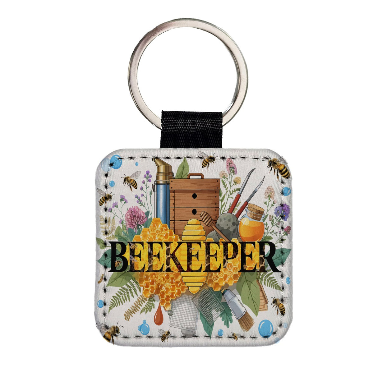 Beekeeper Square Faux Leather Keychain